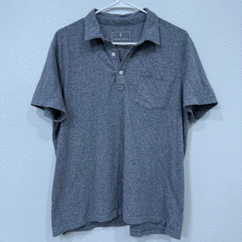 Mutual Weave Mens Blue Heathered Short Sleeve Pocket Polo Shirt Size L